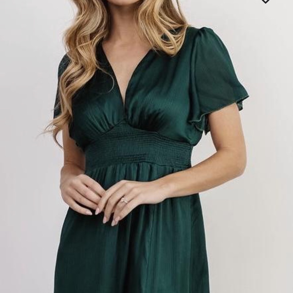NWT Baltic Born Prague Slit Satin Maxi Dress in Dark Emerald Green size XL - Picture 2 of 13